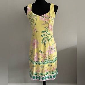 Lilly Pulitzer Del Rey Shift Dress Tropical Oasis Finch Yellow Sz S